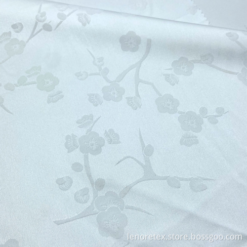 Polyester Spandex Woven White Floral Jacquard Satin Fabric
